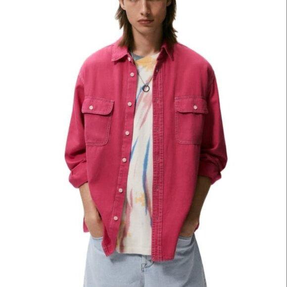 ZARA COLOURED DENIM SHIRT RED | 6987/356 - Picture 2 of 4